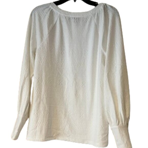 Loft White Embossed Heavyweight Blouse w/Balloon Sleeves - Medium - Picture 2 of 5